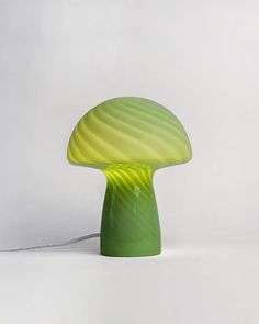 lit glass green stripe mushroom lamp Green Mushroom Lamp, Green Lava Lamp, Green Objects, Futuristic Lamp, Green Lamps, Colorful Room Decor, Mini Mushroom, Lamp Green, Beautiful Home Gardens