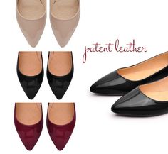 Paris - classic and elegant flat shoes made of high-quality patent leather. The insole made of a soft calfskin ensures comfort of use. The shoes characterized by their simple and subtle design. Stylish sole on a small heel is lightweight and flexible. Minimalist form in a fashionable shades is a universal base for many outfits both casual and smart. Delicately pointed toes optically slim the feet. Available colors: cappuccino, black, burgundy Sizes UK, EU, US and feet dimensions in centimeters a Office Patent Leather Slip-on Court Shoes, Classic Flat Heel Patent Leather Court Shoes, Patent Leather Pointed Toe Flats For Work, Elegant Flat Leather Shoes, Medium Width, Sleek Patent Leather Pointed Toe Flats, Elegant Flat Leather Shoes Medium Width, Pointed Toe Patent Leather Flats With Leather Sole, Elegant Patent Leather Slip-on Court Shoes, Patent Leather Pointed Toe Flats For Evening