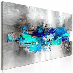 an abstract painting with blue and gray colors