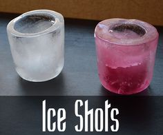 two ice shots sitting next to each other on top of a black table with the words ice shots written below it