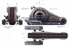 some type of mechanical device that is in three different views, including the front and back