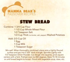 the menu for mama bear's stew bread