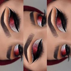 Dark Makeup Wedding, Makeup For Red Hair And Brown Eyes, Red Make Up Looks, Easy Christmas Eyeshadow Looks, Christmas Eye Looks, Valentine’s Day Make Up, Valentine’s Day Make Up Looks, Christmas Eye Makeup Ideas, Silver Eye Makeup Looks