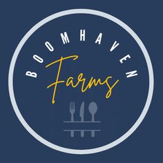 the logo for boom have farms, which is located in front of a blue background