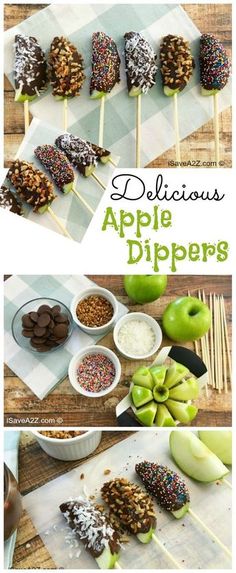 delicious apple dippers with sprinkles and nuts on them are ready to be eaten