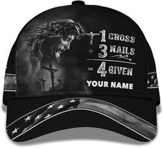 Introducing our Custom Name 1 Cross + 3 Nails = 4 Given Baseball Cap, the perfect gift for Christians seeking to showcase their faith with style and grace. This cap is more than just a fashion accessory; it is a symbol of redemption, forgiveness, and the transformative power of God's love.

With its unique design, this baseball cap features the iconic Christian symbol of a cross and three nails, representing the crucifixion of Jesus Christ. The addition of your custom name adds a personal tou... The Crucifixion Of Jesus, The Power Of Forgiveness, The Crucifixion, Crucifixion Of Jesus, Christian Symbols, Hat Collection, Message Of Hope, Vintage Hat, Unique Logo