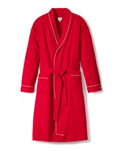 Classic Long Sleeve Robe For Loungewear, Classic Long Sleeve Robe For Daywear, Elegant Red Robe For Loungewear, Elegant Red Lounge Robe, Long Sleeve Red Cotton Robe, Red Cotton Long Sleeve Robe, Red Long Sleeve Cotton Robe, Mens Flannel Robe, Flannel Robe