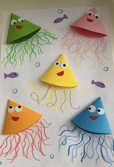 paper crafts for kids with different types of sea animals and fish on white paper sheet