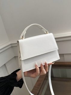 Mini Fashionable Solid Color Handbag Casual Flip Small Square Bag Handheld Shoulder Bag Commuter Bag Spring Summer New Shoulder/Crossbody Bag For Women White Elegant   PU Leather Colorblock,Plain,Textured Pattern Square Bag   Women Bags, size features are:Bust: ,Length: ,Sleeve Length: Elegant Bags Handbags, Small Cute Handbags, Mini Bags For Women, White Purse Aesthetic, Mini Purse Aesthetic, Stylish Bags For Women, Stylish Handbags For Women, White Mini Bag, Purse Aesthetic