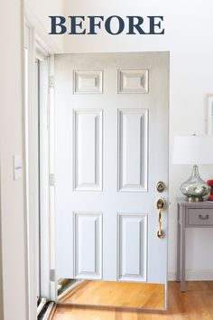 a white door with the words before and after painted on it