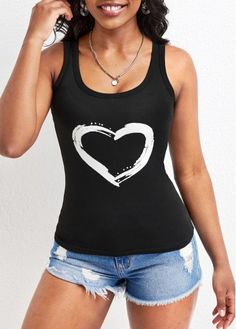 Color:Black;Size:3XL;Package Contents:1 X Tank Top;Style:Bohemian; Strappy Tank Top, Heart Clothes, Strappy Tank Tops, Scoop Neck Tank Top, Blue Jumpsuits, Lovely Tops, Black Camis, Red Jumpsuit, Solid & Striped