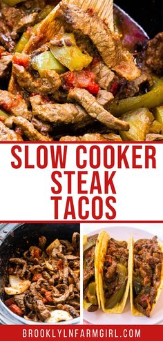 slow cooker steak tacos with text overlay