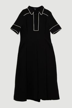 Plus Size Fluid Tailored Tipped Full Skirted Midi Dress