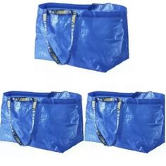 two blue bags sitting next to each other