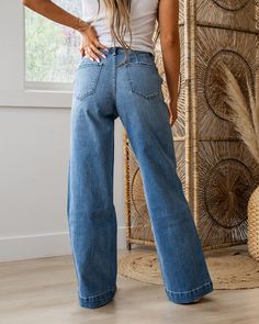 KanCan Sienna Non Distressed Wide Leg Jeans Medium wash Button up Non distressed Trouser hem Skinny fit Wide leg Okay stretch 99% Cotton 1% Spandex Imported Sizing: 1/24, 3/25, 5/26, 7/27, 9/28, 11/29, 13/30, 15/31 Adrienne is a size 4 and is wearing a size 3 True to size for KanCan Skinny Fit - size up if you are between sizes Need more sizing help? Check out our Jeans Sizing Guide here Measurements:12" Rise (high rise)31" inseam (size 3) 1/24: Waist: 12.5" 3/25: Waist: 13" 5/26: Waist: 13.5" 7 Distressed Wide Leg Jeans, Fitted Jumpsuit, Active Jacket, Active Shorts, Hoodies For Sale, Fit Mom, Boyfriend Fit, Lounge Pants, Cardigan Jacket