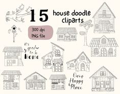 the 15 house doodle cliparts are available for use on crafts and cards