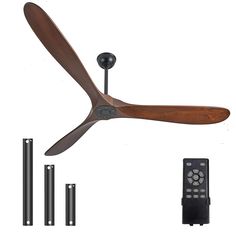 a ceiling fan with remote controls attached to it and other accessories around the blades on the wall