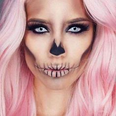 ZOMBIE Halloween Makeup Sugar Skull, Halloween Makeup Look, Halloween Make-up Looks, Skeleton Face, Creepy Halloween Makeup, Halloween Makeup Scary, Last Minute Halloween Costumes