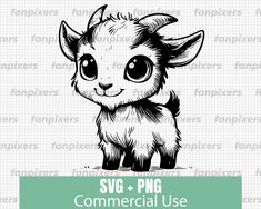 the svg and png commercial use baby goat is shown in black and white