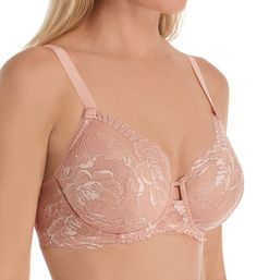 Designed with the romance and luxury of European couture, this bra is fashioned from exquisite Leavers lace that reveals glimpses of skin for a sensual effect. Made from nylon, elastane and polyester. Lace underwire cups are unlined (unpadded) with a vertical dart for shape, and a mesh side support sling in size D and E cups. Plunge neckline has a lacy edge with sewn-on elastic to keep the fit close. Center - wide, cutout center has a cord at top and a lace triangle backed with non-stretch mesh Elegant Wedding Bra With Removable Cups, Full Coverage Padded Bra For Wedding, Full Coverage Lace Wedding Bra, Wedding Full Coverage Bra With Padded Cups, Wedding Full Coverage Padded Bra, Feminine Full Coverage Lace Bra, Lace Push-up Bra For Wedding, Elegant Push-up Bra For Wedding, Elegant Full Cup Bra For Wedding