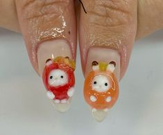 Deco Nails Kawaii, Mofusand Nails, Smiski Nails, Kawaii Short Nails, Fall Aesthetic Nails, Pompompurin Nails, Rilakkuma Nails, Fall Short Nail Designs, Tangerine Nails