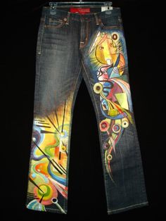 Artistic Hand Painted Denim Jeans, Artistic Multicolor Art With Custom Artwork, Jean Diy, Altering Jeans, Diy Jeans, Denim Art, Estilo Hippie, Painted Jeans, Denim Pocket