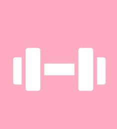 a pink background with two white dumbbells