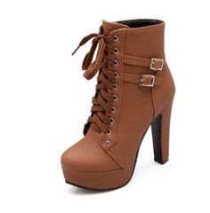 Style Notes These stylish high heel laced boots will give you some extra height! Get them in black, beige or brown. These boots come up small, so if you are in-between sizes, then please size up! FREE DELIVERY WORLDWIDE. Due to high demand, there may be delays in delivery. The estimated delivery time is 9 - 14 days. We will ALWAYS do what it takes to provide exceptional customer service. We are only happy when you are 100% satisfied and that is why we back each order with a 14-day Money Back Gua Fall Party Lace-up Boots With Reinforced Heel, Brown Lace-up Platform Combat Boots, High Heel Platform Lace-up Boots For Winter, Lace-up Heeled Boots For Winter, Brown Platform Lace-up Winter Boots, Winter High Heel Platform Lace-up Boots, Brown Lace-up Heeled Boots For Fall, Chic High Heel Lace-up Boots For Fall, Brown High Ankle Lace-up Boots With Reinforced Heel