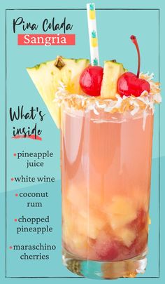 a drink with pineapple and cherries in it