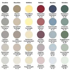 the color chart for different shades of paint