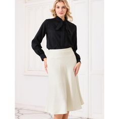 Keep your look formal and elegant in fall weather with this basic elegant skirt from Hobemty, featuring a high elastic waist, tweed fabric, A-line, and midi length. Pair with formal dressy tops for a chic office look. Comfortable and casual, this office skirt is perfect on its own or as a layer under a blazer or jacket. Focused on Ladies' Semi-Formal Wear - This elegant tweed skirt can be a perfect addition to almost any outfit from formal to daily wear, great for work, meetings, office, busines Elegant Formal Skirt Solid Color, Elegant Formal Skirt In Solid Color, Elegant Solid Color Formal Skirt, Chic Solid Color Skirt For Office, Chic Office Skirt In Solid Color, Elegant Workwear Skirt Solid Color, Elegant Flared Skirt Solid Color, Elegant Workwear Skirt In Solid Color, Elegant Relaxed Fit Solid Color Skirt