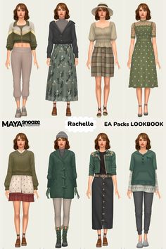 many different types of women's clothing for the same age and color as shown in this