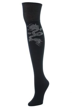 Natori Textured Cuff Dragon Over the Knee Socks, Women's, Black, Cotton. Exquisite dragon detail - intricate and iconic for Natori's 40th AnniversaryFashion over the knee 85% Cotton, 13% Polyester, 2% Spandex. Recommended care: machine wash warm, air dry Imported. Wool Leggings, Over The Knee Socks, Designer Lingerie, Knee Socks, Luxury Women, Over The Knee, Hosiery, Black Cotton, The Knee