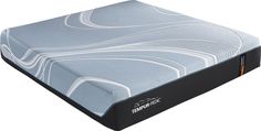 the tempurpedic mattress is made up of blue and white sheets