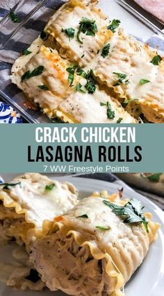 chicken lasagna rolls on a white plate