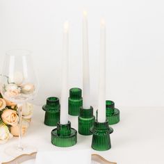 Set of 6 Hunter Emerald Green Ribbed Crystal Glass 3inch Taper Candle Holders, Reversible Glass Taper Candle Holders, Christmas Interior Decor, Mini Candle Holders, Candle Stands, Standing Candle Holders, Buy Candles, Christmas Interiors, Crystal Candle Holder, Candle Cup