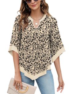 PRICES MAY VARY. ❤Unique Design: The flattering floral outer and solid color linning combinations make you look more elegant and fashionable. Henley V neck Design which are perfectly for various occasions. ❤3/4 BELL SLEEVE: Semi-sheer patchwork ruffled 3/4 sleeve, Make you move your arms easily without any obstructions, for the ultra comfortable feel and trendy style. ❤Slimmer Design for You: This dressy top is designed to show off your best features. Double layers and flowy bottom design perfec Sheer Patchwork, Blouses V Neck, Dressy Tunic Tops, Mesh Shirts, Layered Clothing, Flowy Tunic Tops, Ladies Tops Blouses, Chiffon Blouses, Flowy Tunic