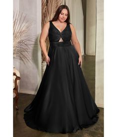 Plus Size Black Satin Ruched Knotted Keyhole Evening Gown - Unique Vintage - Womens, DRESSES, PROM AND SPECIAL OCCASION Plus Size Gown, Gala Dress, Cinderella Divine, Plus Size Gowns, Plus Size Black, Gala Dresses, Wide Waistband, Black Satin, Evening Gown