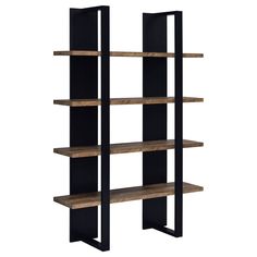 an open bookcase with four shelves on each side and one shelf in the middle