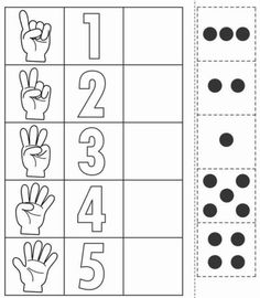 a printable worksheet with numbers and hands for counting the number one to five