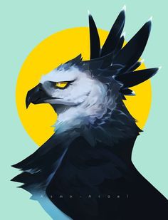 an eagle with yellow eyes is shown in front of the sun and has black feathers