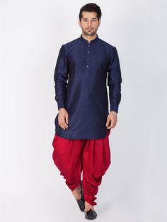 Vastramay Vastramay Men's Blue Silk Blend Curved Kurta Dhoti Set Kurta For Women, Dhoti Pants, Indian Kurta, Silk Bottoms, Silk Kurta, Kurta Pajama, Dupion Silk, Traditional Indian, Blue Silk