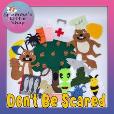 an assortment of stuffed animals with the words don't be scared