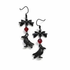 PRICES MAY VARY. Gothic Crow Earrings:They are perfect earrings crafted for halloween, it is designed in gothic style and dark style, it is the perfect halloween gift for women, teens, girls,Halloween Costumes, suit for lady, princess, vampires, fancy, witch, bat, cat cosplay. They are designed for daily life and everyday wear. Size:2.17inches*1.2inches Weight:7g. Material:Bat earrings are made of copper and crystal,hypoallergenic,hard and not easy to fall off,which is healthy, safe, non-fading. Raven Design, Gothic Raven, Jewelry Goth, Gothic Gifts, Goth Style, Gothic Earrings, Black Crow, Costume Earrings, Red Beads