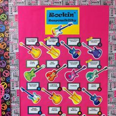 a bulletin board with guitars on it and the words rockin'responishing