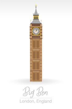 the big ben clock tower towering over london, england on a white and gray background