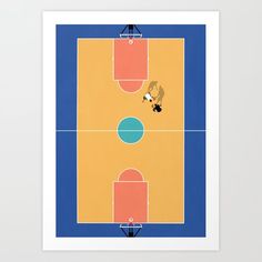 a basketball court with two players on it