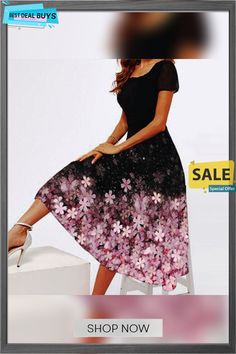 Casual Floral Autumn Lightweight Daily Regular Fit Best Sell Crew Neck A-line Dress for Women Summer Fit And Flare Midi Dress With A-line Silhouette, Spring A-line Midi Dress, Spring A-line Midi Dress In Fit And Flare Style, Spring A-line Midi Dress With Fit And Flare, Spring Fit And Flare A-line Midi Dress, Spring A-line Fit And Flare Midi Dress, Floral Print A-line Midi Dress, Inexpensive Dresses, Color Pick