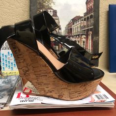 Black Patent Leather High Wedge Colin Stuart Sandals. Never Worn, Perfect Condition High Wedges, Black Patent Leather, Patent Leather, Shoes Sandals, Wedges, Size 6, Women Shoes, Sandals, Leather