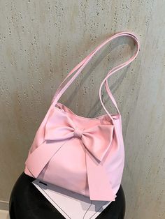 Fashionable New Style Bucket Bag For Women, Decorated With Bow-Knot, Handbag/Shoulder Bag/Top-Handle Bag/Solid Color Tote Bag, Popular In Spring/Summer, Perfect Valentines Day Gift For Her, Trendy Bow Purse For Women Pink Casual,Fashionable   PU Leather Plain Bucket Bag   Women Bags, size features are:Bust: ,Length: ,Sleeve Length: Trendy Bows, Travel Chic, Bow Purse, Pink Tote Bags, Woven Tote Bag, Bow Knot, Pink Tote, Valentines Day Gifts For Her, Canvas Shopping Bag